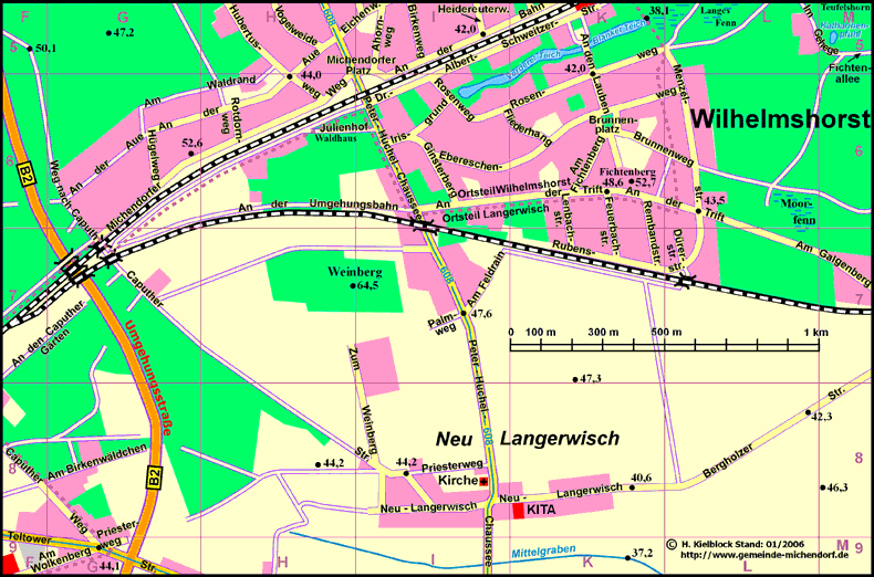 Ortsplan Wilhelmshorst S&uuml;d, Langerwisch Nord
